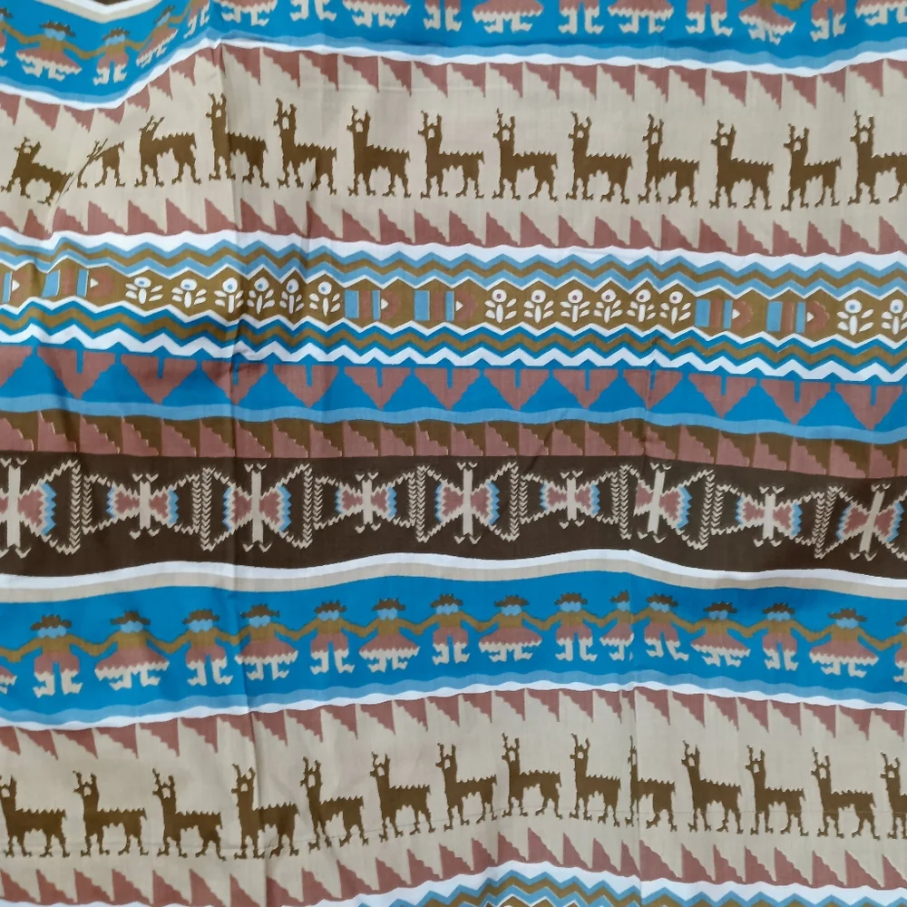 Vintage Full Flat Sheet Burlington Pueblo Southwest No-Iron Percale
